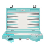 Backgammon Hector Saxe - Buffle Turquoise - Grand - Backgammon en cuir - Rouge et Noir