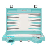 Backgammon Hector Saxe - Buffle Turquoise - Grand - Backgammon en cuir - Rouge et Noir