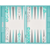 Backgammon Hector Saxe - Buffle Turquoise - Grand - Backgammon en cuir - Rouge et Noir