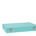 Backgammon Hector Saxe - Buffle Turquoise - Grand - Backgammon en cuir - Rouge et Noir