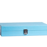 Backgammon Hector Saxe - Cuir Bleu ciel - Moyen - Backgammon en cuir - Rouge et Noir