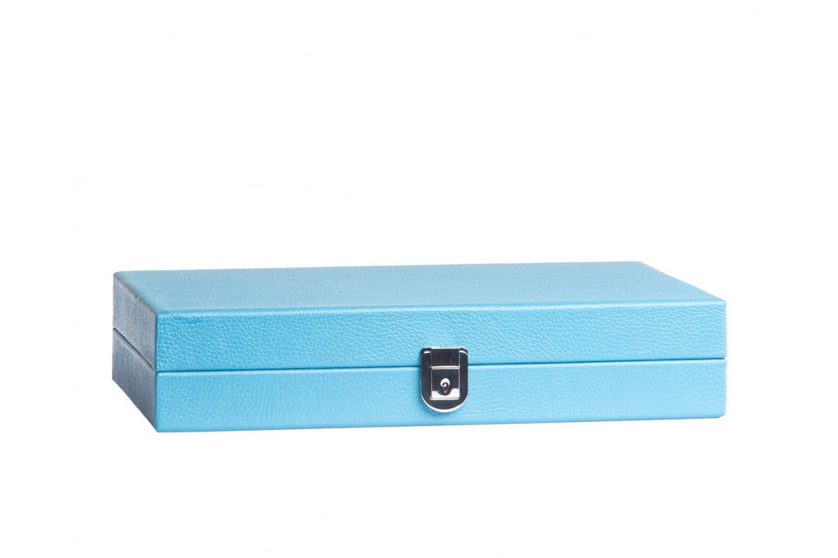 Backgammon Hector Saxe - Cuir Bleu ciel - Moyen - Backgammon en cuir - Rouge et Noir