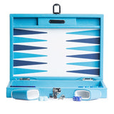 Backgammon Hector Saxe - Cuir Bleu ciel - Moyen - Backgammon en cuir - Rouge et Noir