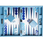 Backgammon Hector Saxe - Cuir Bleu ciel - Moyen - Backgammon en cuir - Rouge et Noir