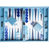 Backgammon Hector Saxe - Cuir Bleu ciel - Moyen - Backgammon en cuir - Rouge et Noir
