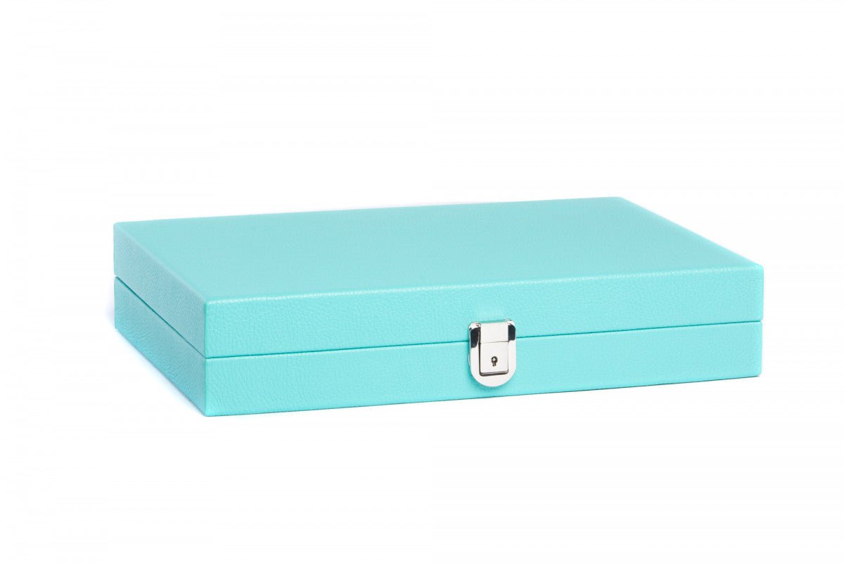 Backgammon Hector Saxe - Cuir Turquoise - Moyen - Backgammon en cuir - Rouge et Noir