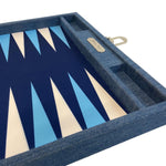 Backgammon Hector Saxe - Jeans Bleu Clair - Grand - Backgammon en cuir vegan - Rouge et Noir