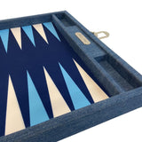 Backgammon Hector Saxe - Jeans Bleu Clair - Grand - Backgammon en cuir vegan - Rouge et Noir