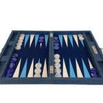 Backgammon Hector Saxe - Jeans Bleu Clair - Grand - Backgammon en cuir vegan - Rouge et Noir
