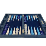 Backgammon Hector Saxe - Jeans Bleu Clair - Grand - Backgammon en cuir vegan - Rouge et Noir