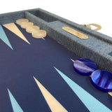 Backgammon Hector Saxe - Jeans Bleu Clair - Grand - Backgammon en cuir vegan - Rouge et Noir