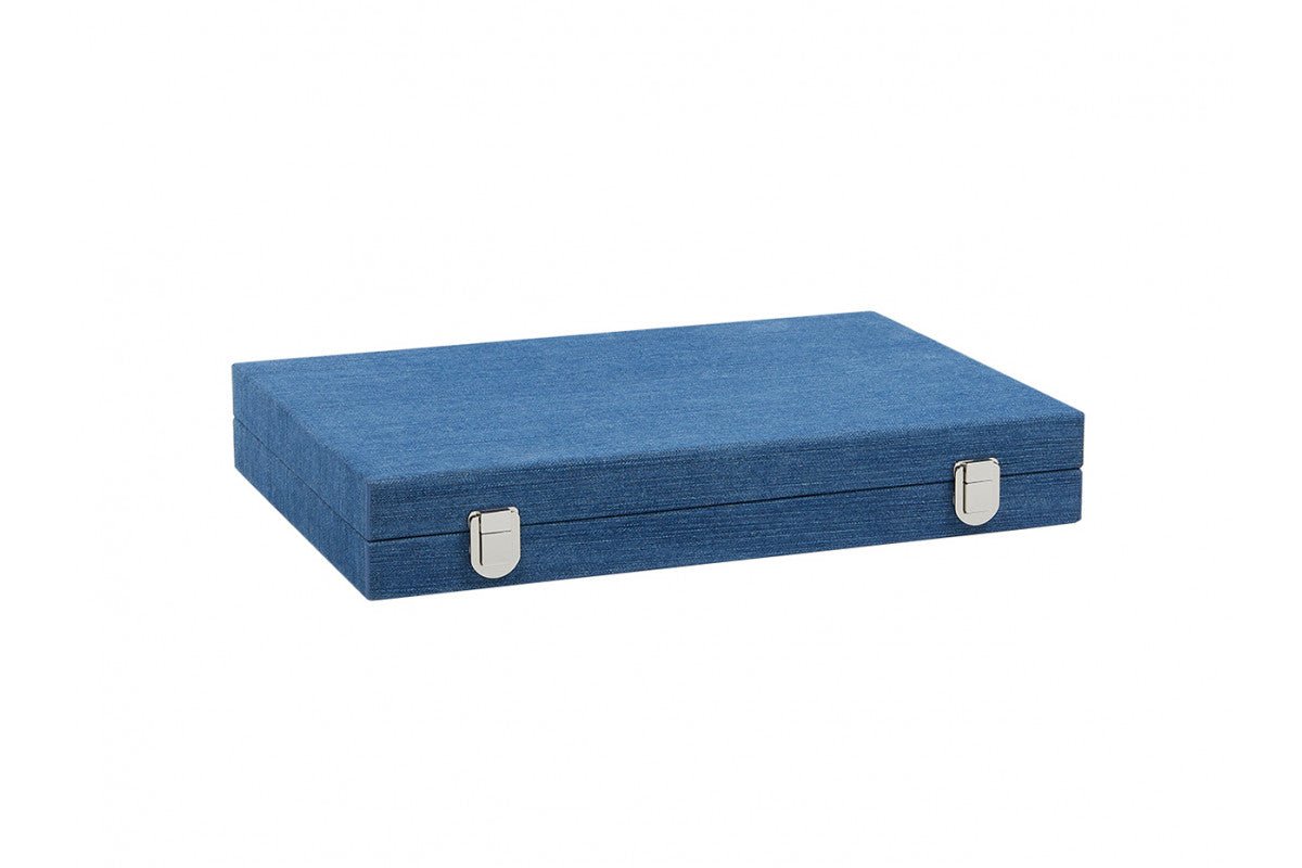 Backgammon Hector Saxe - Jeans Bleu Clair - Grand - Backgammon en cuir vegan - Rouge et Noir