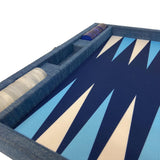 Backgammon Hector Saxe - Jeans Bleu Clair - Grand - Backgammon en cuir vegan - Rouge et Noir