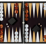 Backgammon Hector Saxe - Jeans Noir / Champagne - Compétition - Backgammon en cuir vegan - Rouge et Noir