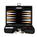 Backgammon Hector Saxe - Jeans Noir / Champagne - Moyen - Backgammon en cuir vegan - Rouge et Noir