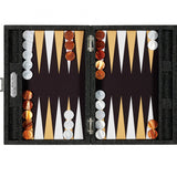 Backgammon Hector Saxe - Jeans Noir / Champagne - Moyen - Backgammon en cuir vegan - Rouge et Noir