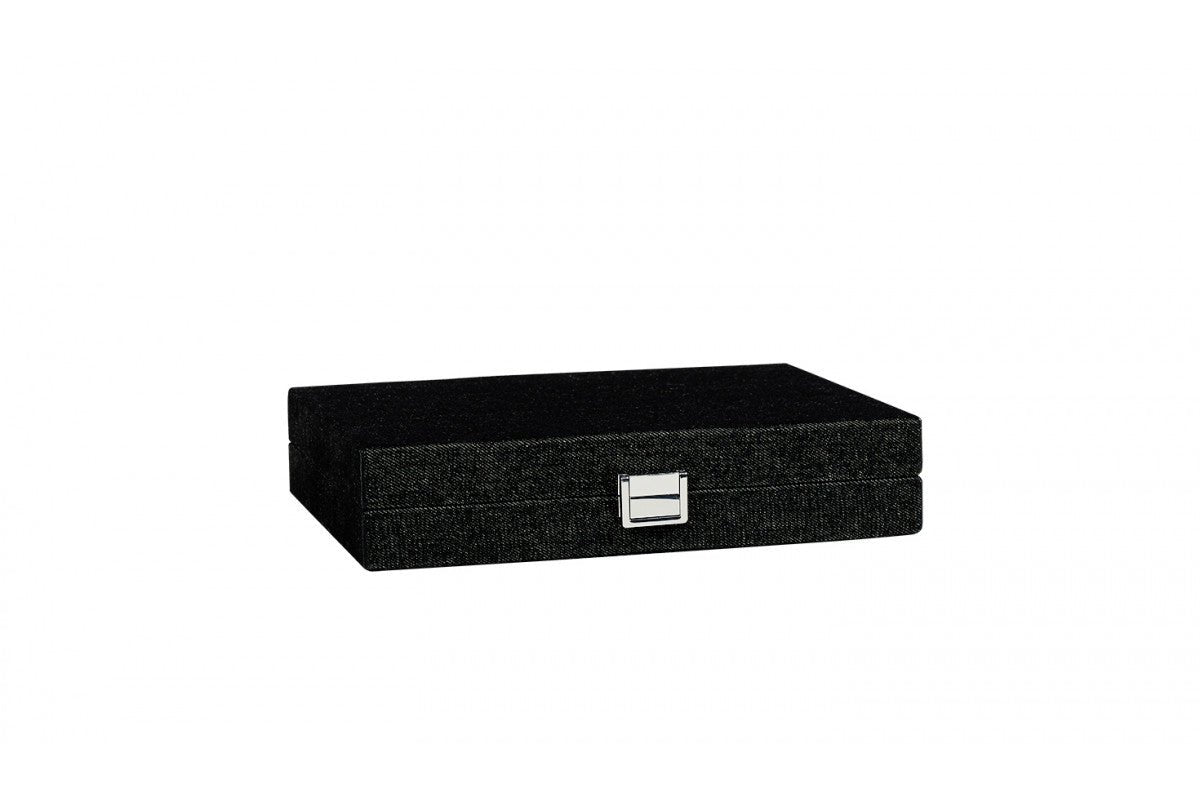 Backgammon Hector Saxe - Jeans Noir / Champagne - Moyen - Backgammon en cuir vegan - Rouge et Noir