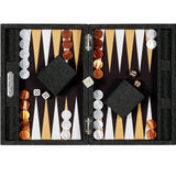 Backgammon Hector Saxe - Jeans Noir / Champagne - Moyen - Backgammon en cuir vegan - Rouge et Noir
