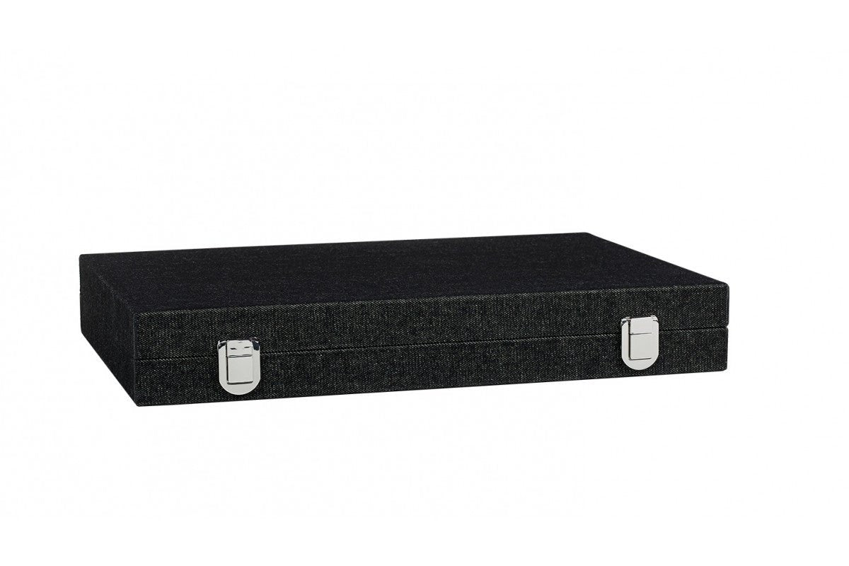 Backgammon Hector Saxe - Jeans Noir / Fonds Noir - Grand - Backgammon en cuir vegan - Rouge et Noir