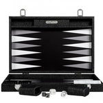 Backgammon Hector Saxe - Jeans Noir / Fonds Noir - Grand - Backgammon en cuir vegan - Rouge et Noir