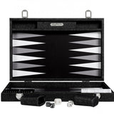 Backgammon Hector Saxe - Jeans Noir / Fonds Noir - Grand - Backgammon en cuir vegan - Rouge et Noir