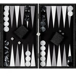 Backgammon Hector Saxe - Jeans Noir / Fonds Noir - Grand - Backgammon en cuir vegan - Rouge et Noir
