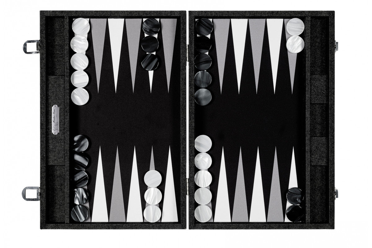 Backgammon Hector Saxe - Jeans Noir / Fonds Noir - Grand - Backgammon en cuir vegan - Rouge et Noir
