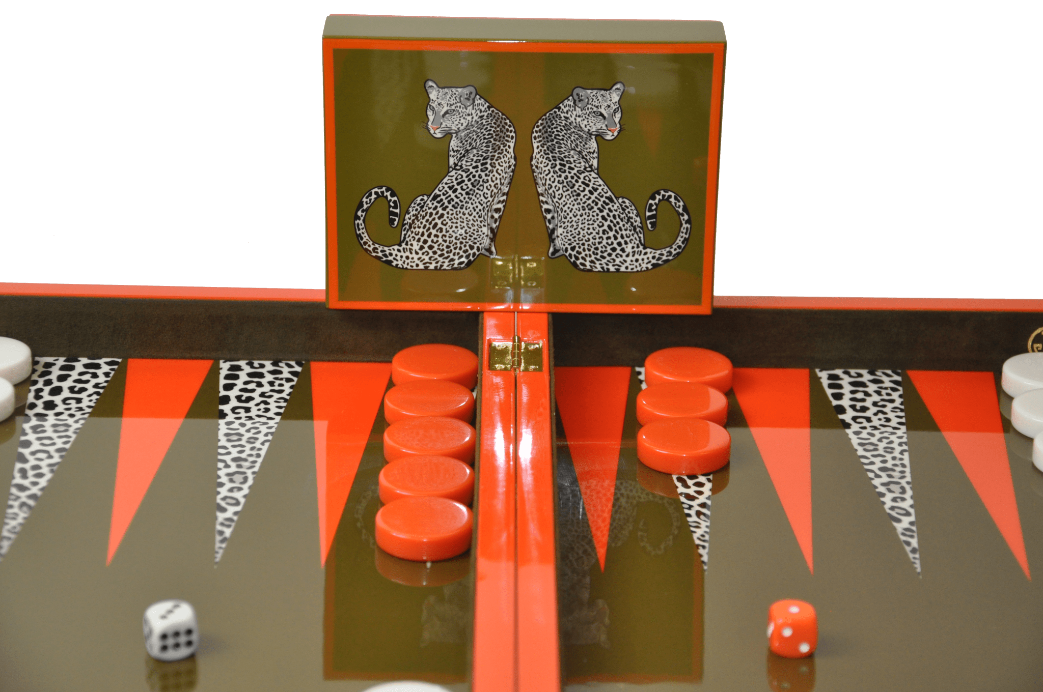Backgammon Luxe en bois laqué - Léopard - Backgammon en bois laqué de luxe marqueté cadeau adulte - Rouge et Noir