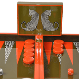 Backgammon Luxe en bois laqué - Léopard - Backgammon en bois laqué de luxe marqueté cadeau adulte - Rouge et Noir