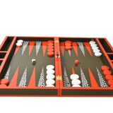 Backgammon Luxe en bois laqué - Léopard - Backgammon en bois laqué de luxe marqueté cadeau adulte - Rouge et Noir