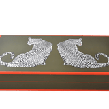 Backgammon Luxe en bois laqué - Léopard - Backgammon en bois laqué de luxe marqueté cadeau adulte - Rouge et Noir