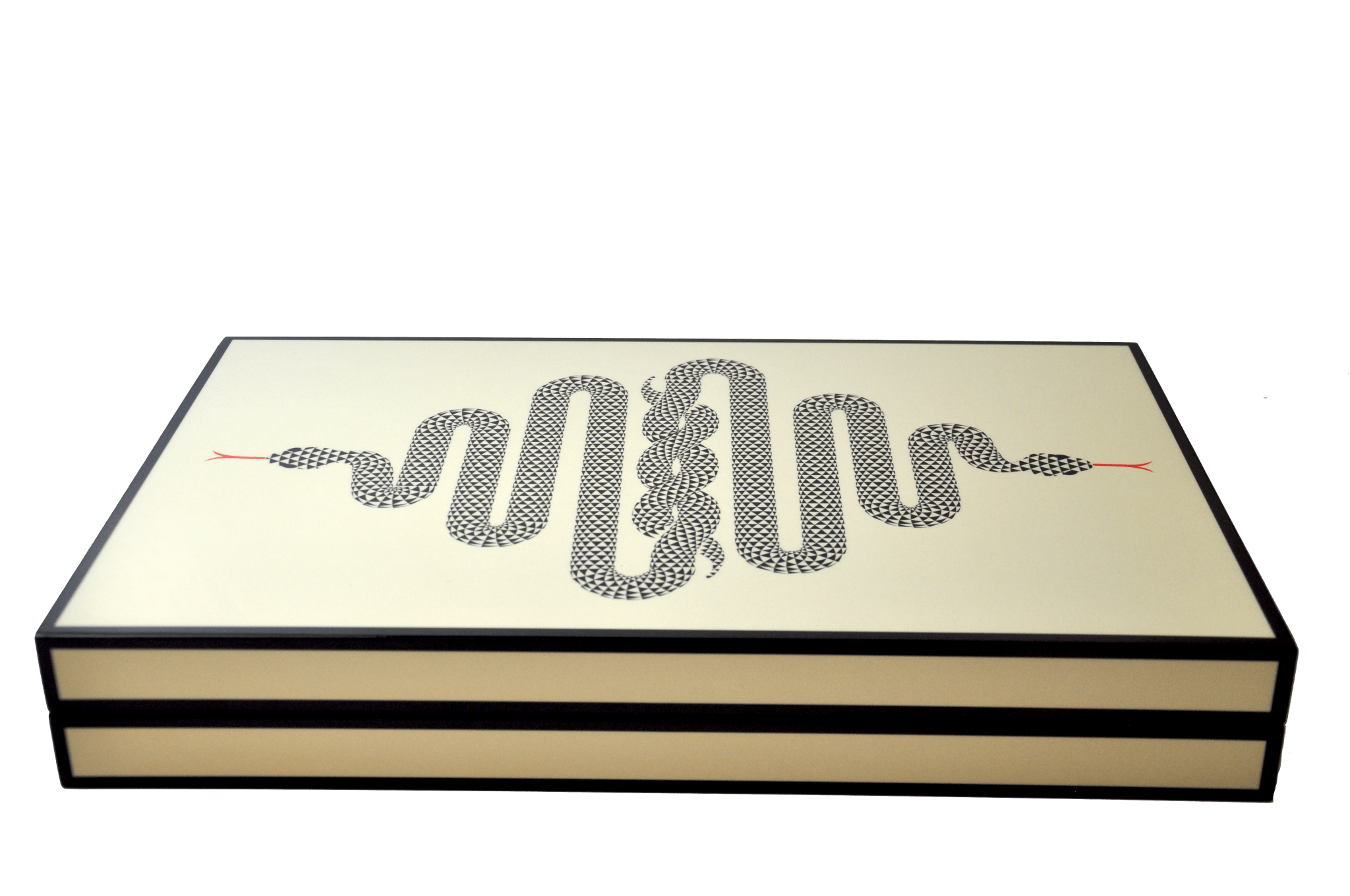 Backgammon Luxe en bois laqué - Serpent - Backgammon en bois laqué de luxe marqueté cadeau adulte - Rouge et Noir
