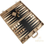 Backgammon luxe style cuir Compétition - Beige et Taupe - Backgammon en cuir vegan luxe - Rouge et Noir