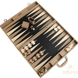 Backgammon luxe style cuir Compétition - Beige et Taupe - Backgammon en cuir vegan luxe - Rouge et Noir