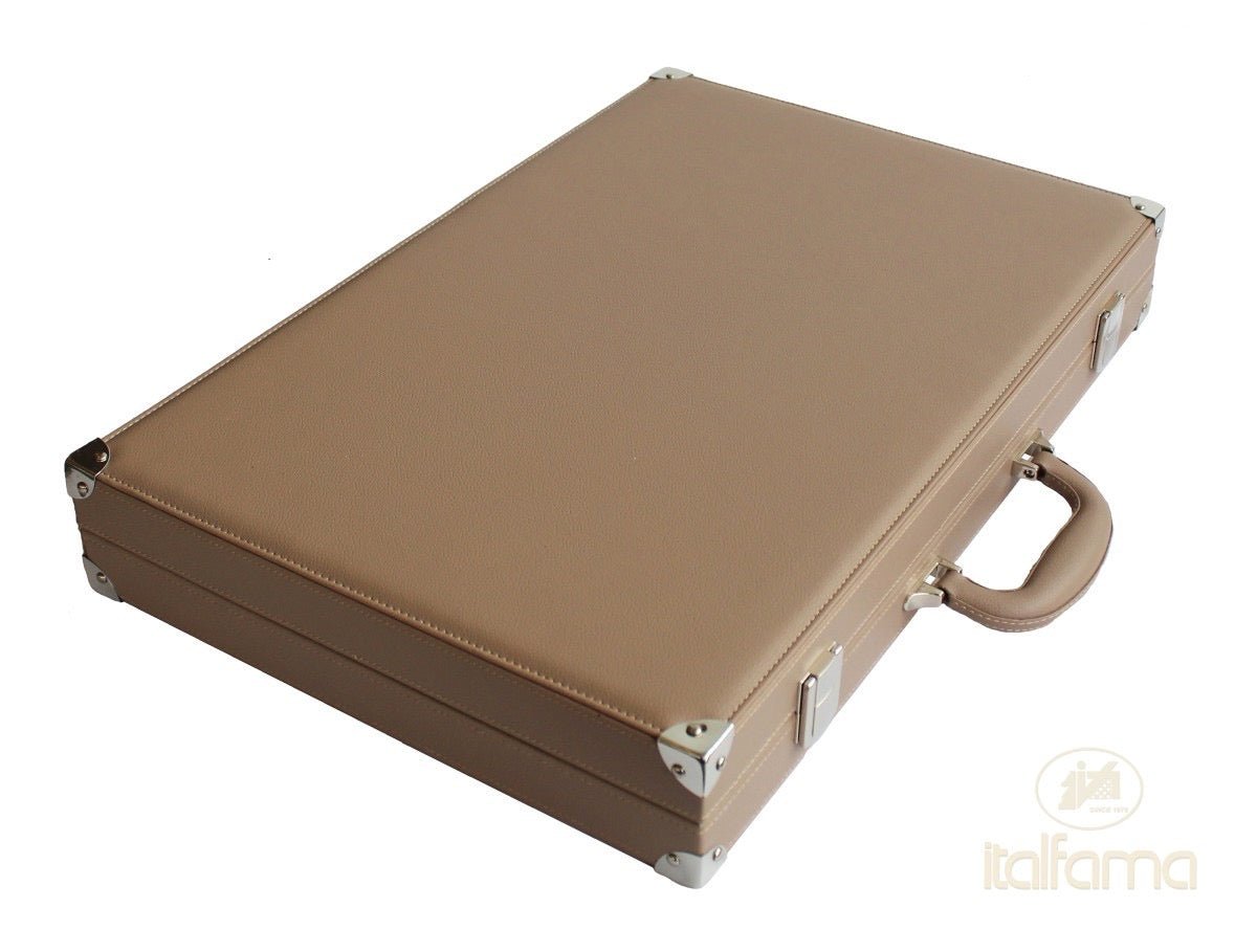 Backgammon luxe style cuir Compétition - Beige et Taupe - Backgammon en cuir vegan luxe - Rouge et Noir