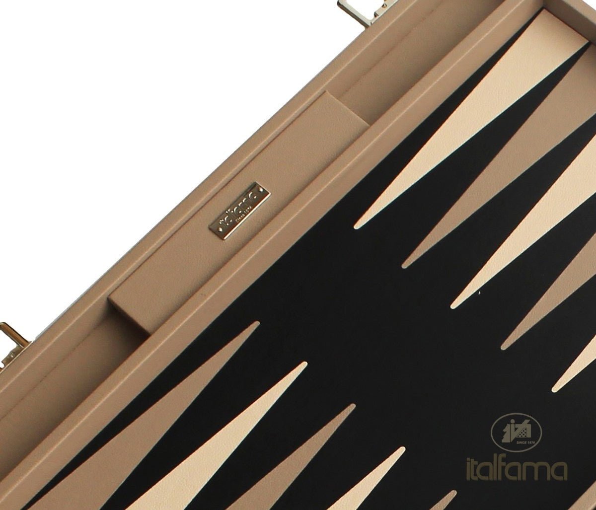 Backgammon luxe style cuir Compétition - Beige et Taupe - Backgammon en cuir vegan luxe - Rouge et Noir