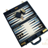 Backgammon luxe style cuir / pions cerclés dorés MM - Bleu - Backgammon en cuir vegan de voyage - Rouge et Noir