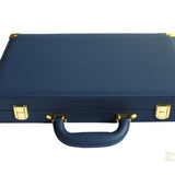 Backgammon luxe style cuir / pions cerclés dorés MM - Bleu - Backgammon en cuir vegan de voyage - Rouge et Noir