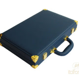 Backgammon luxe style cuir / pions cerclés dorés MM - Bleu - Backgammon en cuir vegan de voyage - Rouge et Noir