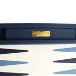 Backgammon luxe style cuir / pions cerclés dorés MM - Bleu - Backgammon en cuir vegan de voyage - Rouge et Noir