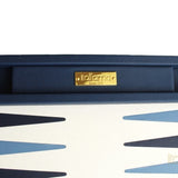 Backgammon luxe style cuir / pions cerclés dorés MM - Bleu - Backgammon en cuir vegan de voyage - Rouge et Noir