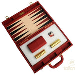 Backgammon luxe style cuir / pions cerclés dorés MM - Rouge - Backgammon en cuir vegan de voyage - Rouge et Noir