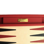Backgammon luxe style cuir / pions cerclés dorés MM - Rouge - Backgammon en cuir vegan de voyage - Rouge et Noir