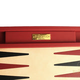 Backgammon luxe style cuir / pions cerclés dorés MM - Rouge - Backgammon en cuir vegan de voyage - Rouge et Noir
