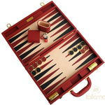 Backgammon luxe style cuir / pions cerclés dorés MM - Rouge - Backgammon en cuir vegan de voyage - Rouge et Noir