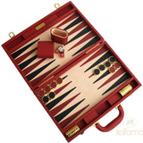 Backgammon luxe style cuir / pions cerclés dorés MM - Rouge - Backgammon en cuir vegan de voyage - Rouge et Noir
