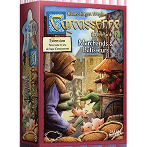 Carcassonne - Extension 2 - Marchands et Bâtisseurs - Jeu de plateau de stratégie à deux enfants - Rouge et Noir