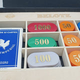 Coffret de belote carton - 90 jetons - jeu de cartes de belote coffret de cartes tapis de jeux cadeau sénior - Rouge et Noir