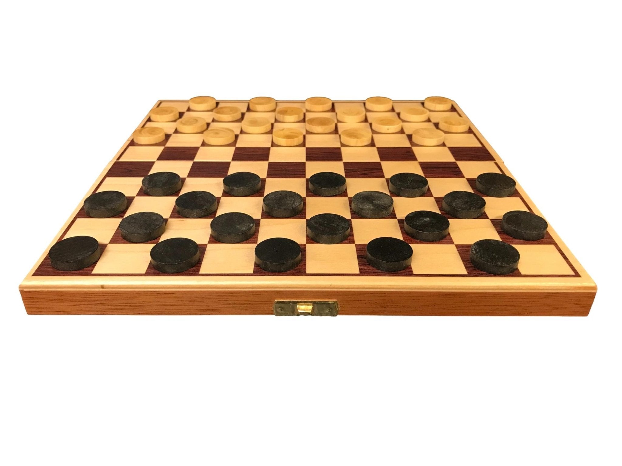 Coffret de dames pliant en bois marqueté - 235x130 mm - CH - jeu traditionnel jeu de dames - Rouge et Noir