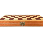 Coffret de dames pliant en bois marqueté - 235x130 mm - CH - jeu traditionnel jeu de dames - Rouge et Noir